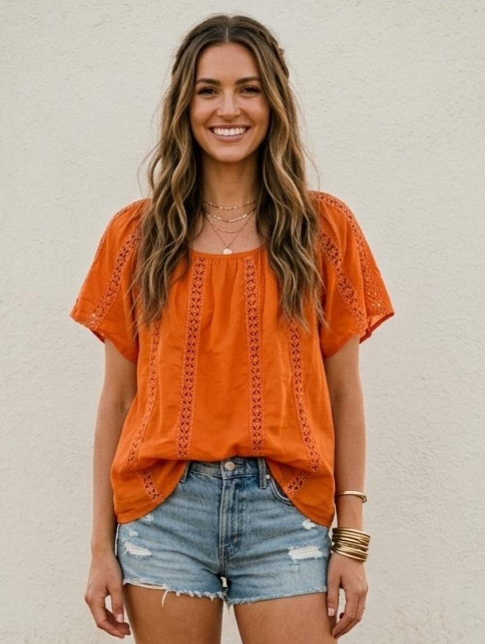 Anthropologie Archeology Eyelet boho Lace Blouse Orange Size 6